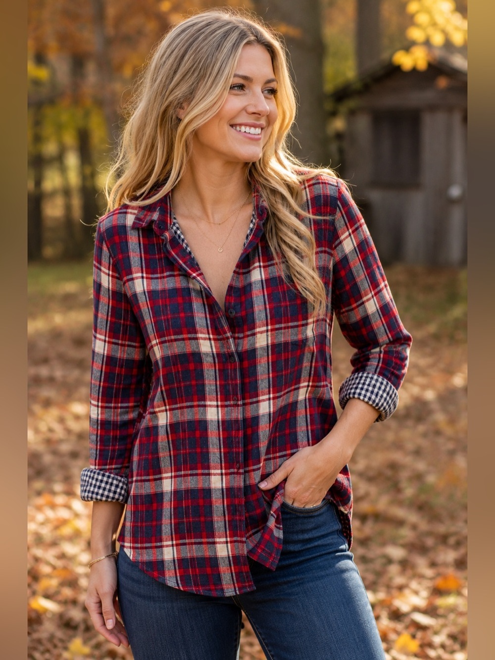 Splendid Red Plaid Button Down Shirt Tie Waist Lightweight Cotton